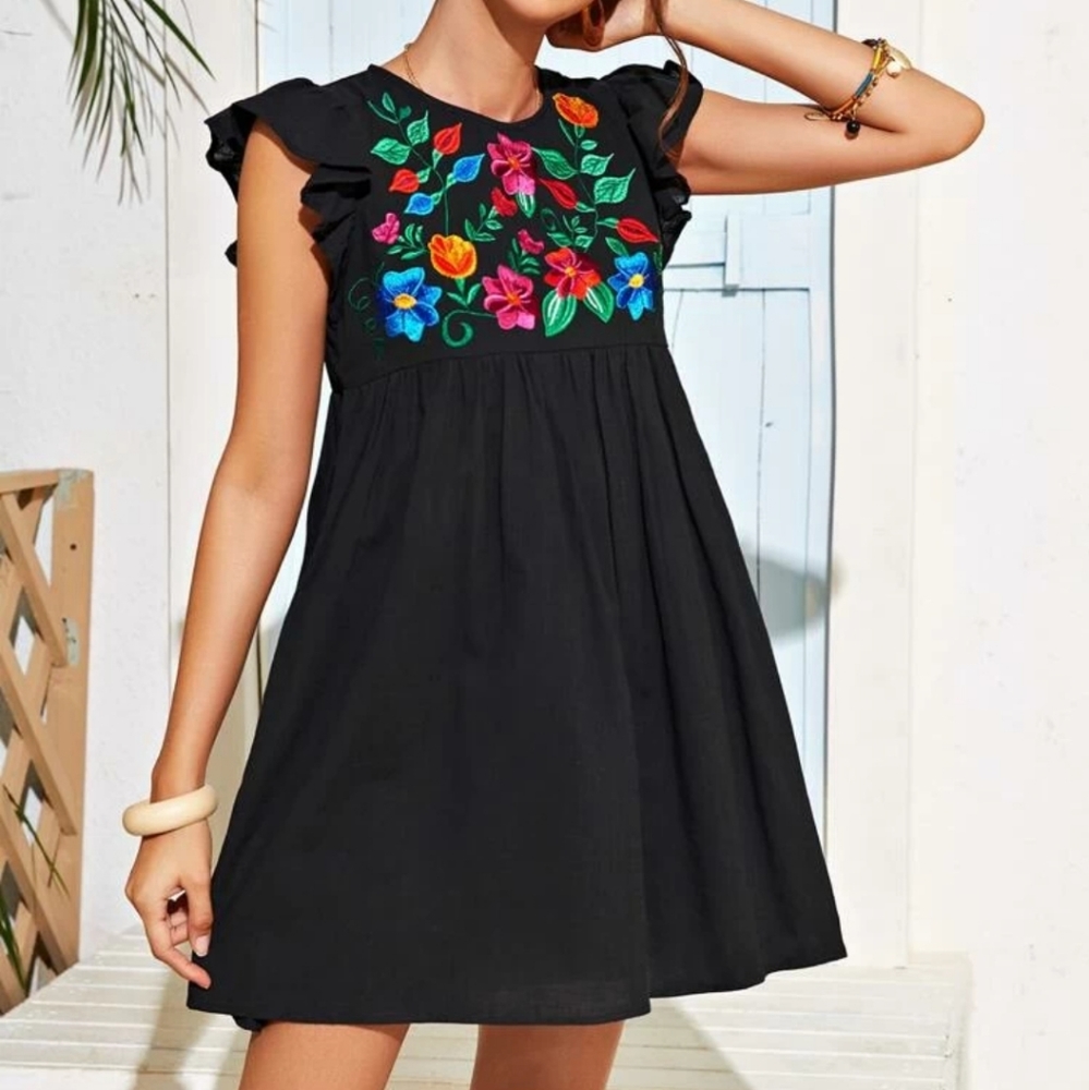 Beautiful black dress with flower embroidery